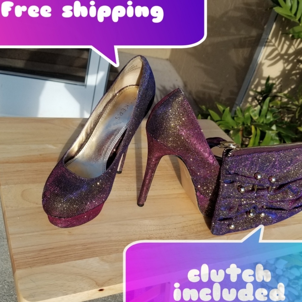 Bag and shoes Galaxy purple gold blue